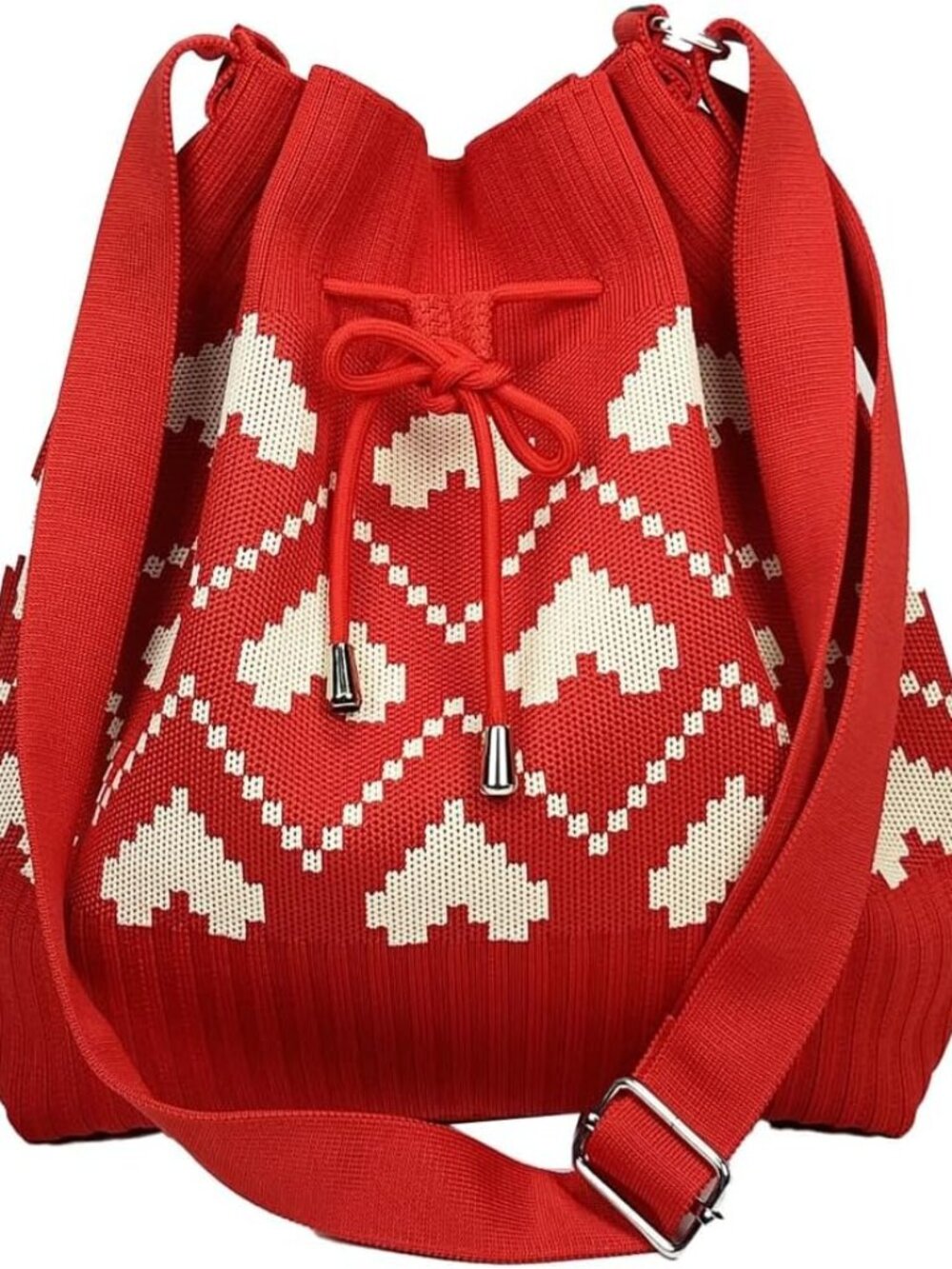 Knit Bucket Bag Women Trendy Crochet Knitted Drawstring Hobo Shoulder Bags Cross
